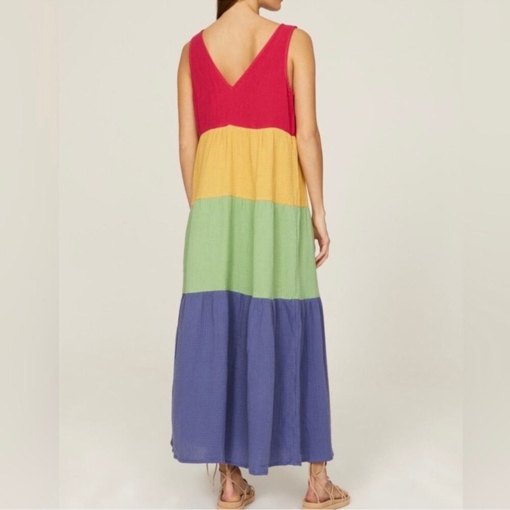 Corinne Double Cloth Rainbow Colorful Sleeveless Maxi Dress. Size Small. - Picture 10 of 10